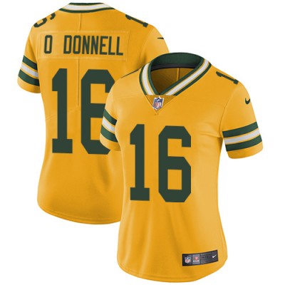 Nike Green Bay Packers #16 Pat O'Donnell Yellow Women's 100th Season Stitched NFL Limited Rush Jersey